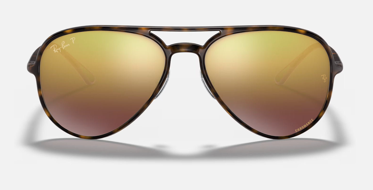 RAY-BAN RB4320CH SUNGLASSES LT HAVANA TORT w/ PLR PURP MIR GLD GRAD