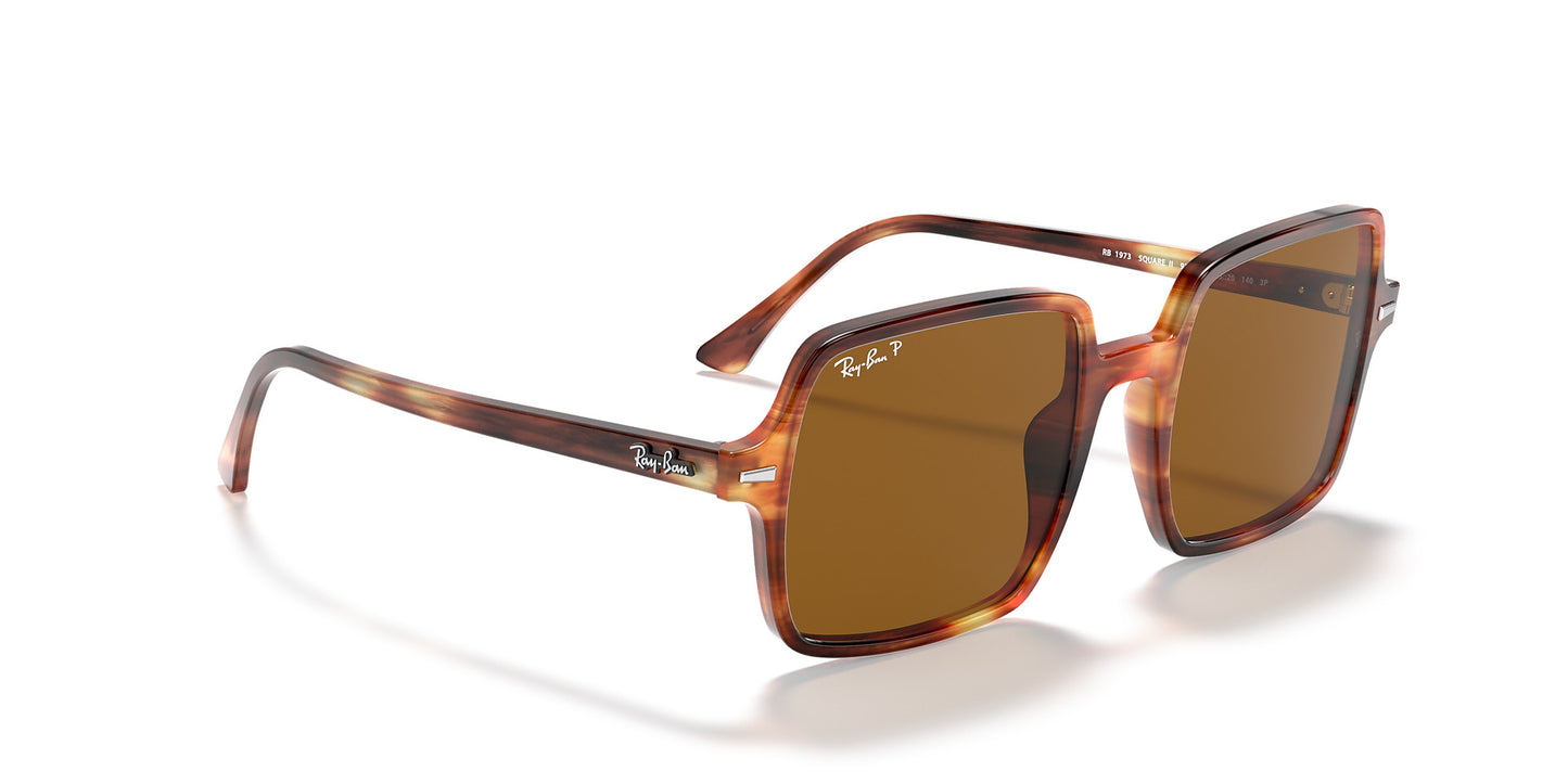 RAY-BAN SQUARE II SUNGLASSES STRIPED HAVANA w/ B-15 PLR BRN
