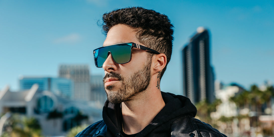 BLENDERS SCI-FI NIGHT CITY BLACK SUNGLASSES w/ BLUE RNBW PLR LENS